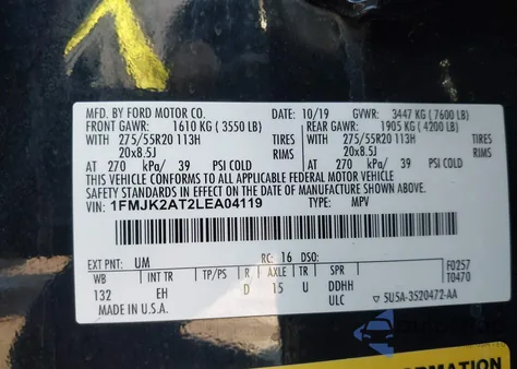 2020 Ford Expedition Limited Max z USA, uszkodzony, nr VIN 1FMJK2AT2LEA04119